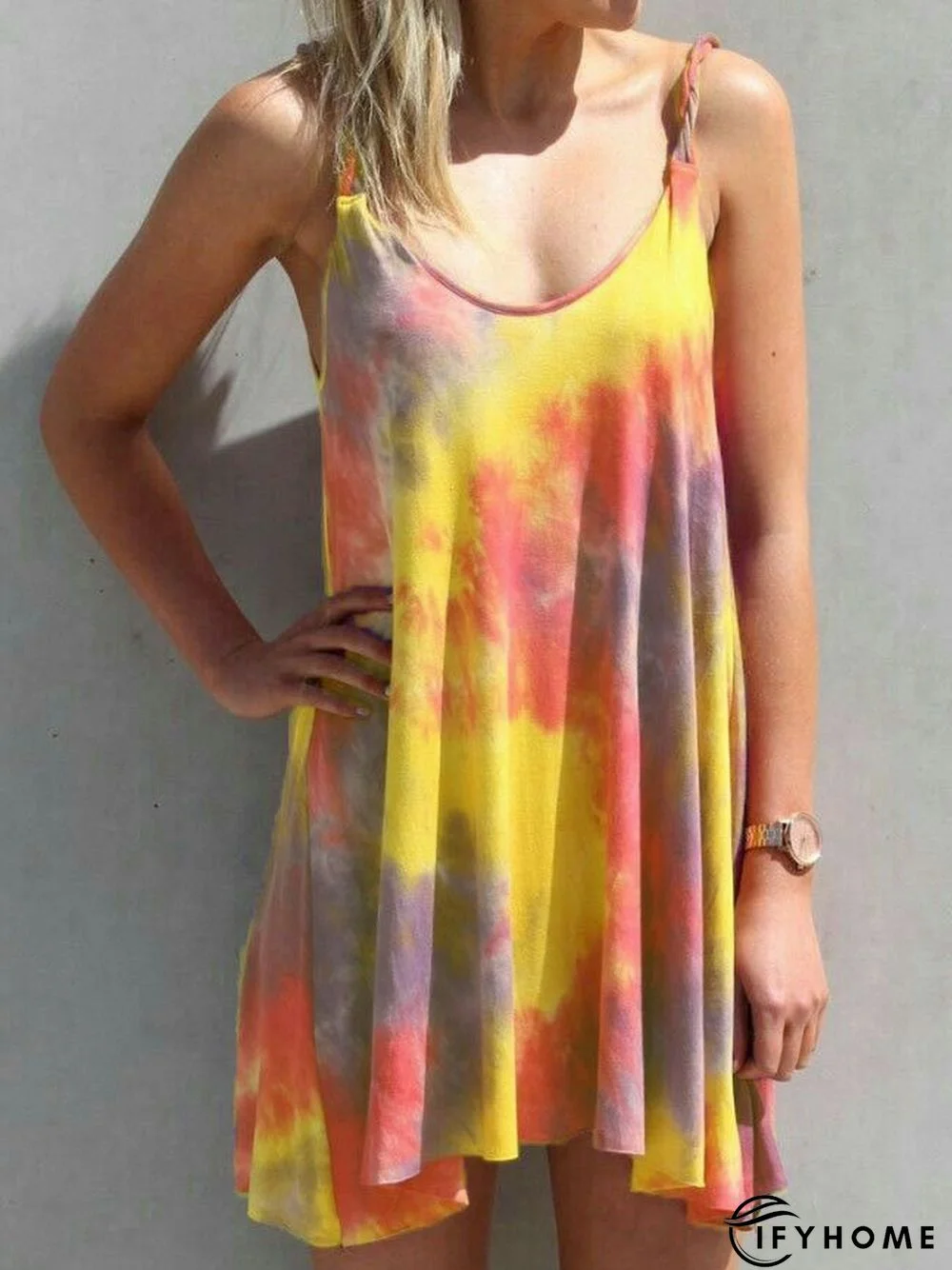 Casual Deep V-Neck Sleeveless Tie dye Dress | IFYHOME