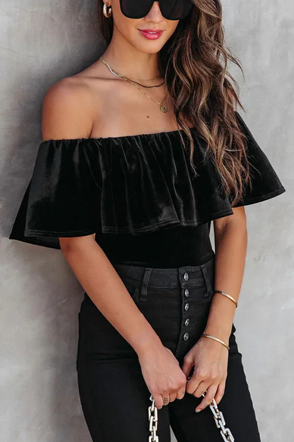 Always Celebrating Velvet Off The Shoulder Bodysuit Top