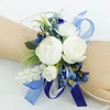 10PCS Wedding Bridal Groom Catering Business Ceremony Guests Blue White Corsage Boutonniere Wrist Bouquets Artificial Flower