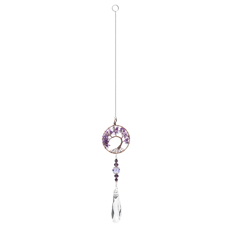 Purple Crystal  Stone Bead Prism Pendant Window Hanging Decor (C)