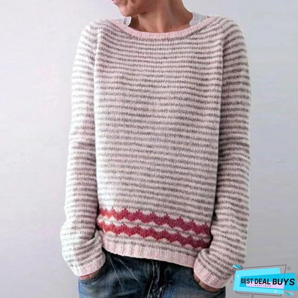 Plus Size Casual Striped Sweaters