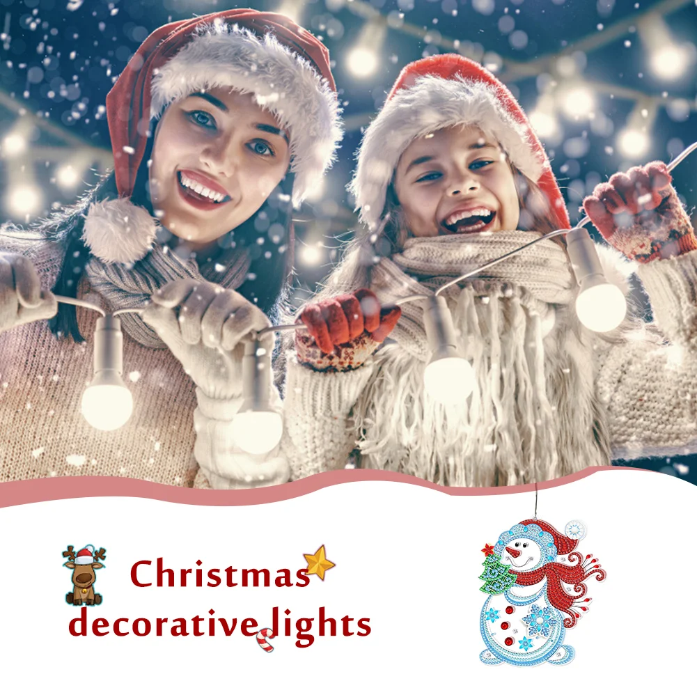 DIY Christmas Snowman Single Sided Special Shape Diamond Art Hanging Lamp Diamond Art Handmade Craft(Without Battery)