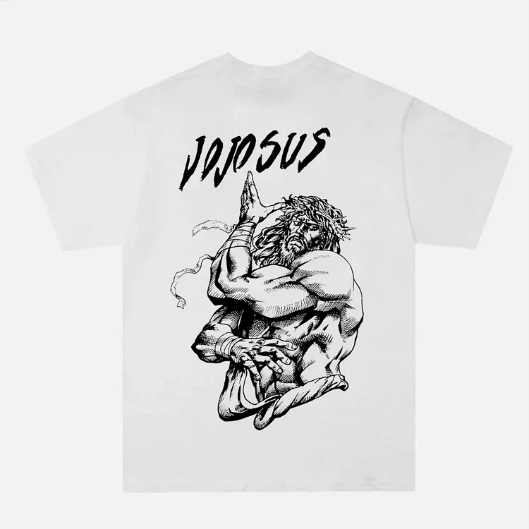Casual JoJo's Jesus Anime Graphic Short Sleeve 100% Cotton T-Shirt