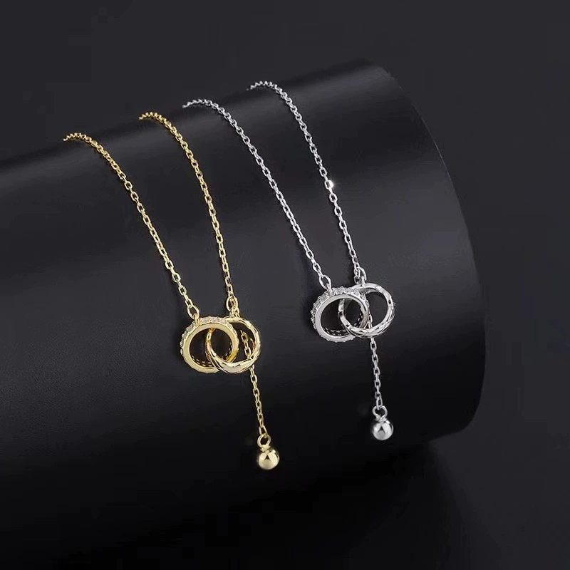 Double circle pendant Cubic zircon gold plated necklace
