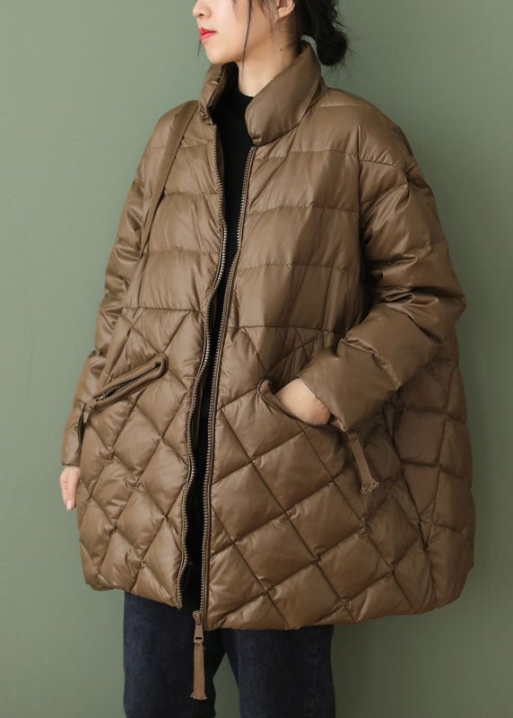 Boutique Coffee zippered Pockets Loose Winter Down Coat