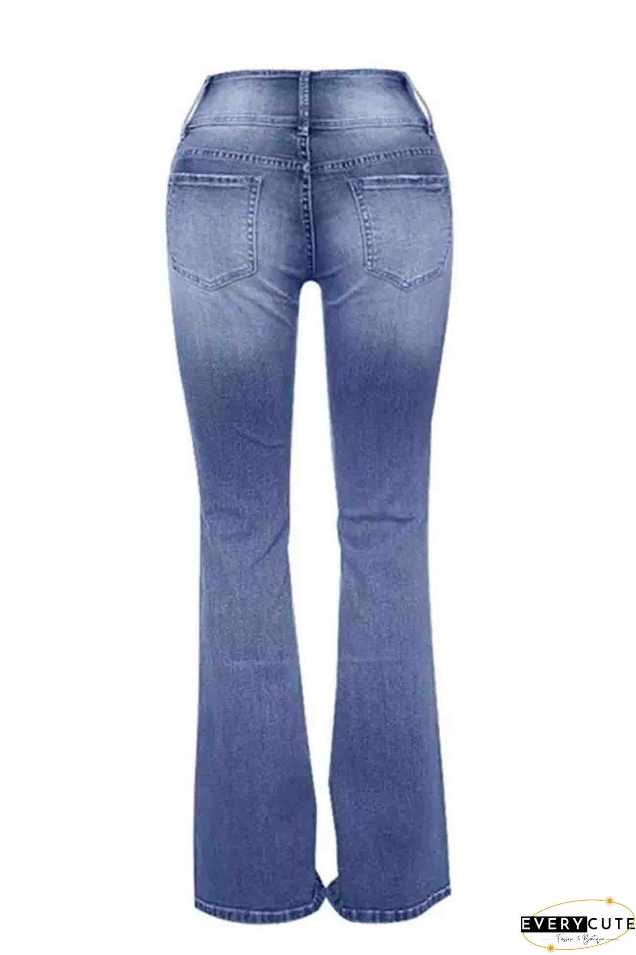 Retro Side Button Mid Rise Flares Jeans