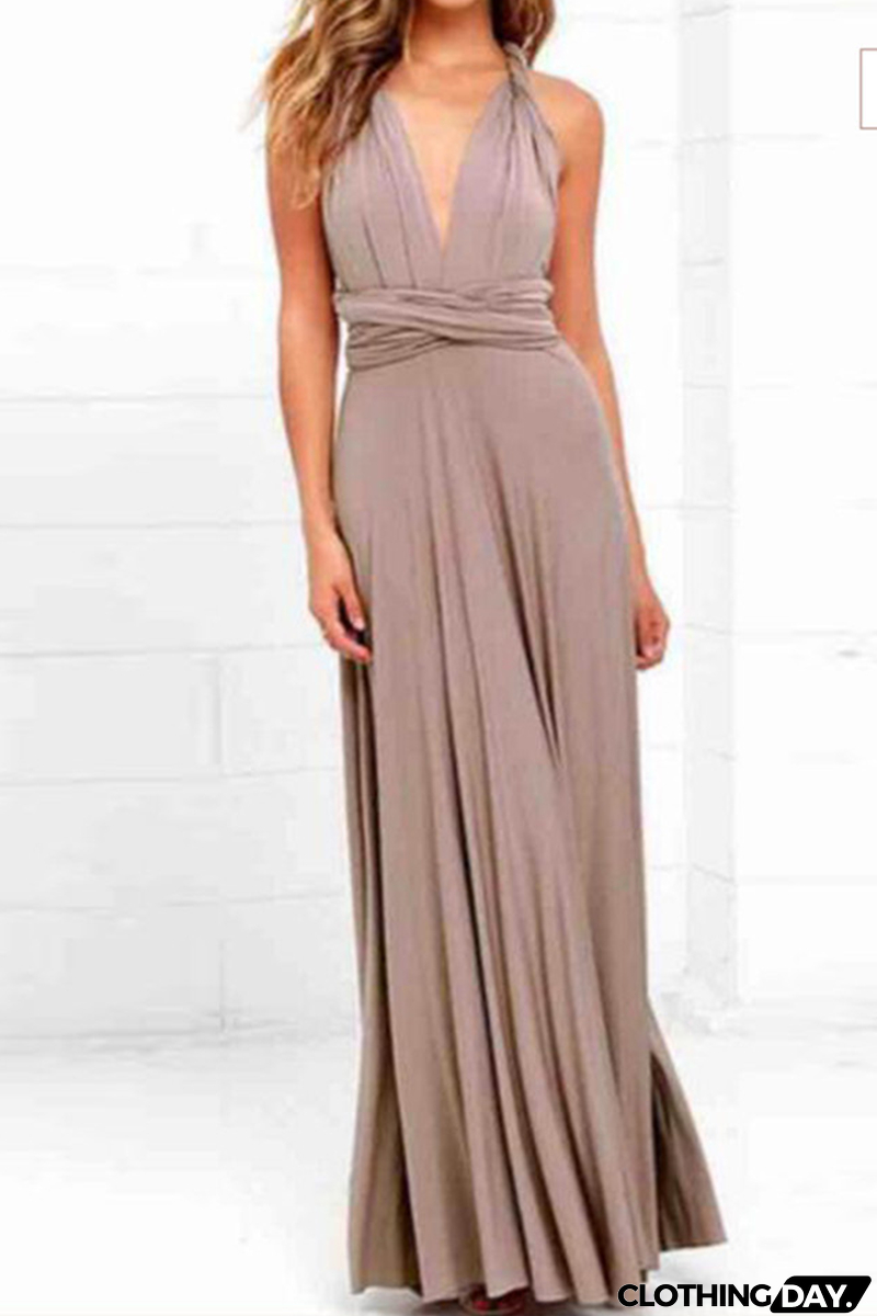 Fashion Elegant Solid Patchwork Backless Strap Design Evening Dress Dresses(20 Colors)