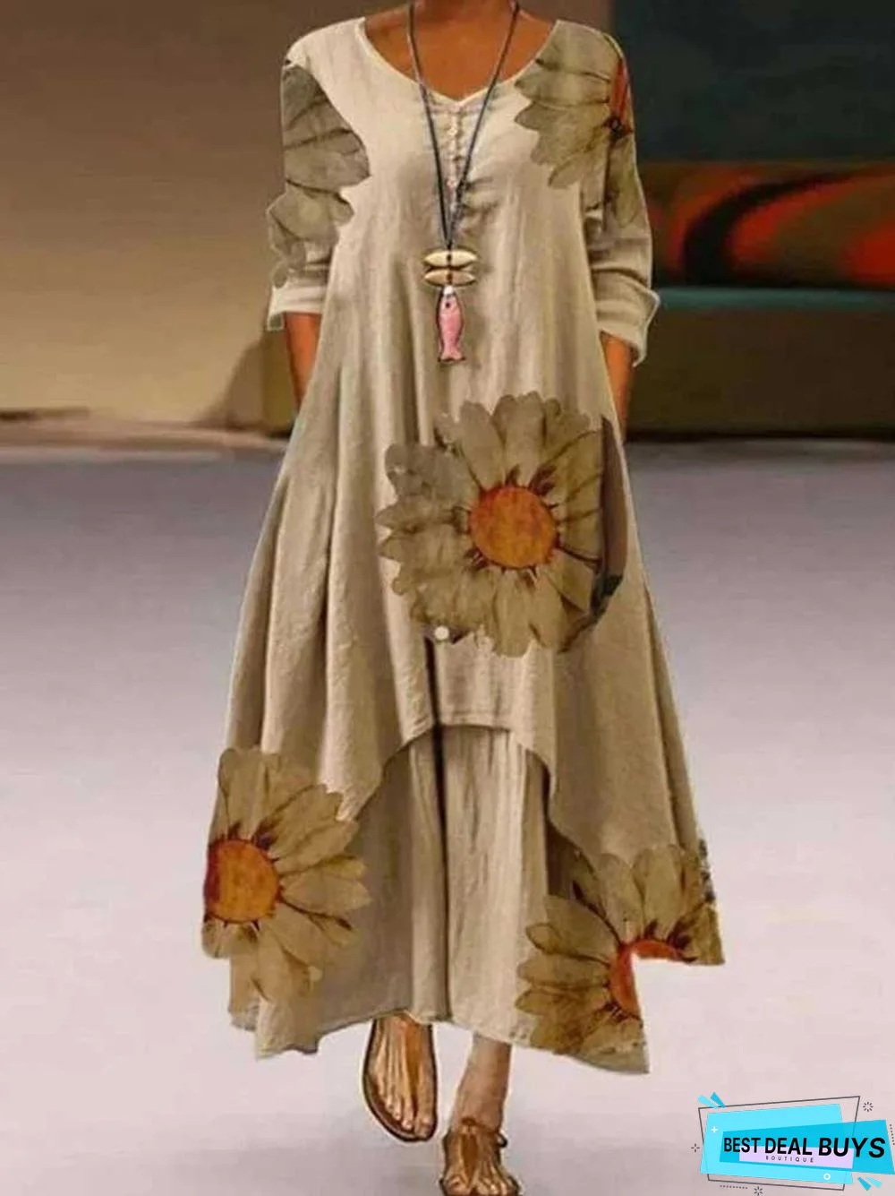 Fashion Printed Long-Sleeved Dress