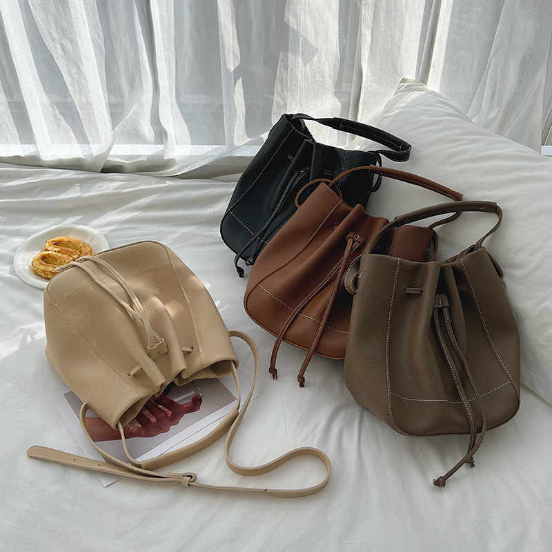 Drawstring Pleated Tote Crossbody Bag