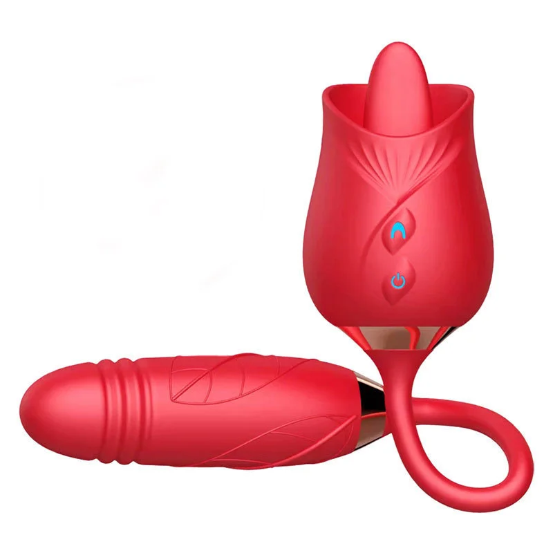 VAVDON Ladies Rose Double Tongue Licking Vibrating Telescoping Vibrator G-spot Clit Vibrator - TD-08