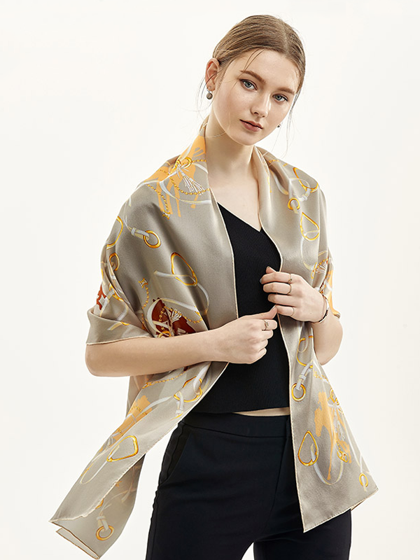 Silk Shawl Scarf Beige Women's Long Cape 