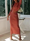 Knitted Cotton Split-Back Long Sleeves Sweater Dresses