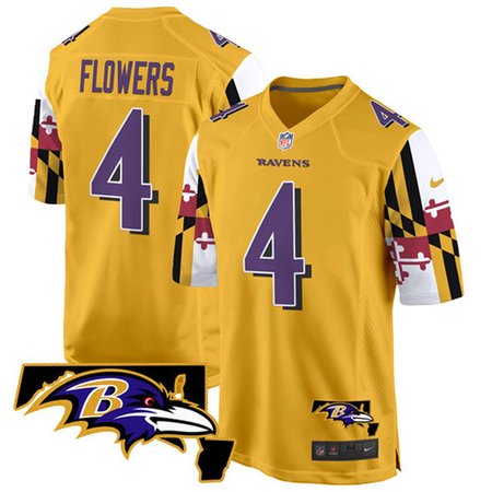 Youth Baltimore Ravens #4 Zay Flowers Gold 2025 Maryland Flag Vapor Limited Football Game Jersey