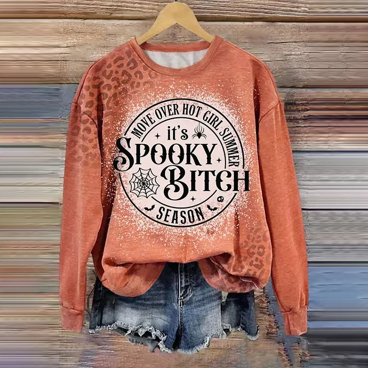 Comstylish Halloween Move Over Hot Girl Summer It's Spooky Bitch Season Leopard Print Sweatshirt