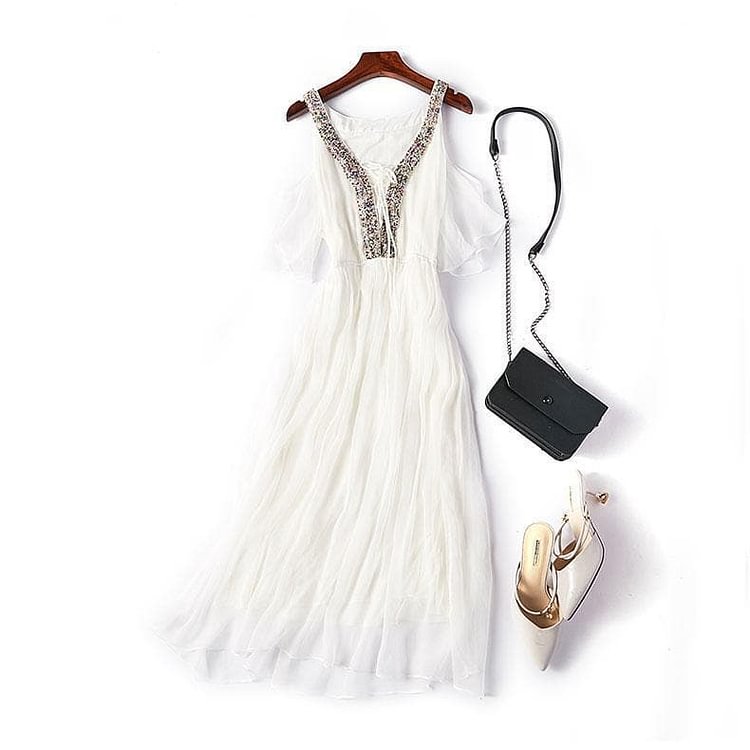 White V Neck Tulle Fashion Dress, Party Dress
