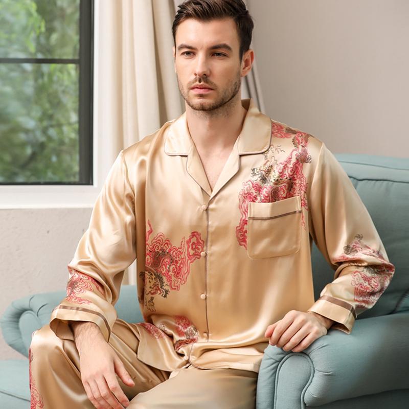 30 MOMME Pyjama en soie royal imprimé fleuri homme Or 2