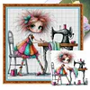 (Stamped/Counted) Sewing Machine Girl-11CT Cross Stitch 40*40cm/15.75*15.75in