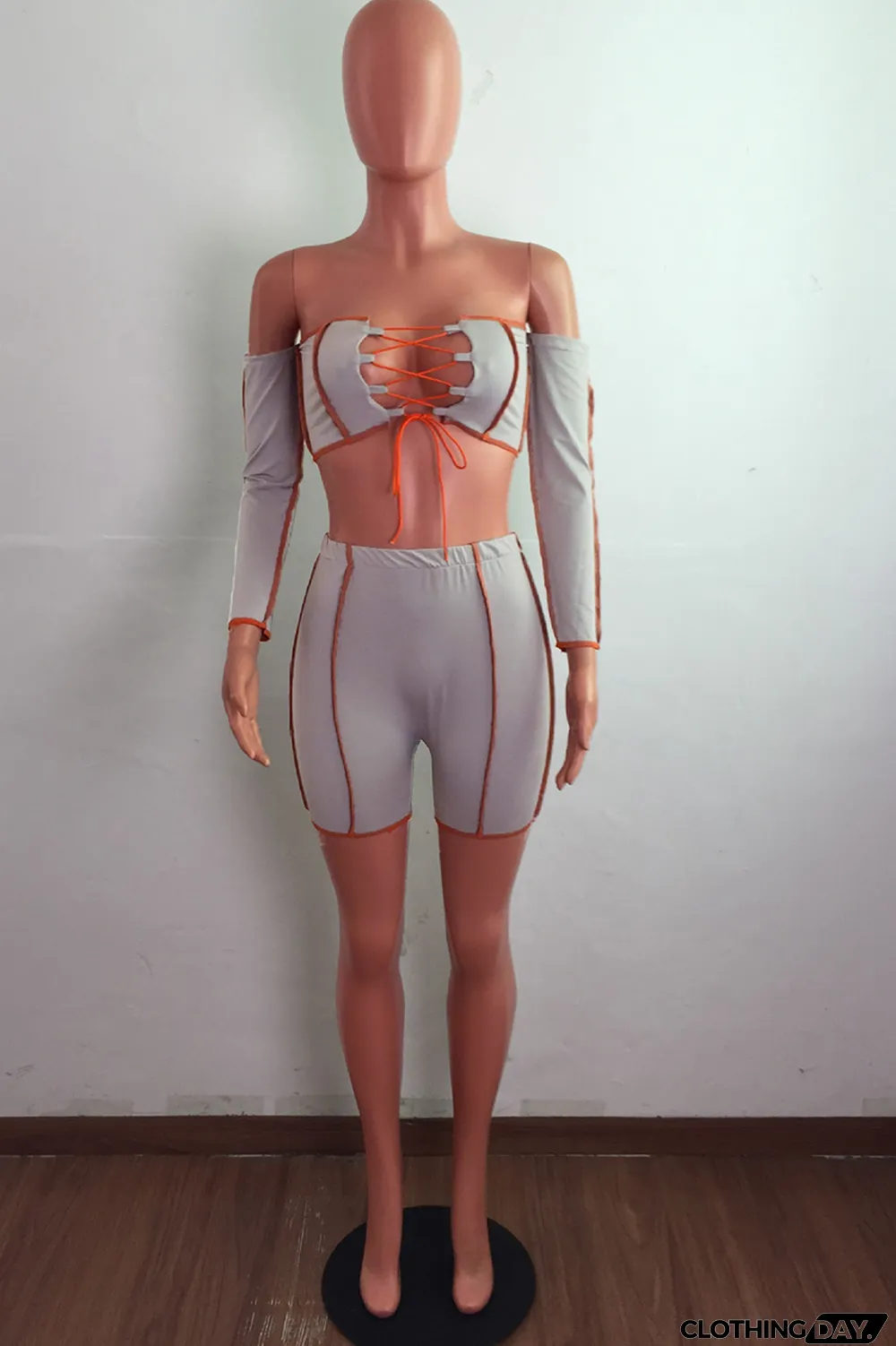 Grey Street Solid Bandage Strapless Long Sleeve Two Pieces