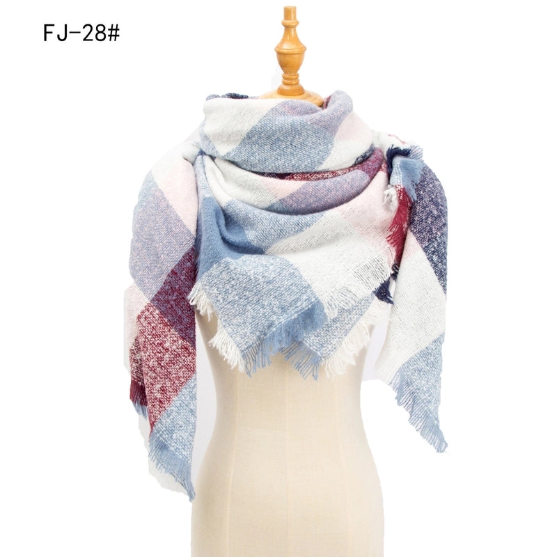 Hot Factory Direct Supply Autumn And Winter New Thickened Warm Circle Yarn Bristle Plaid Square Scarf For Women