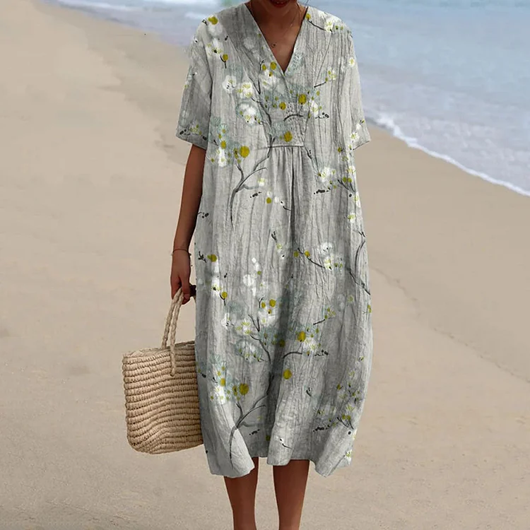 Vintage Floral Art Print Casual Flowy Dress