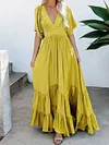 Solid Color Batwing Sleeves Falbala Maxi Dresses