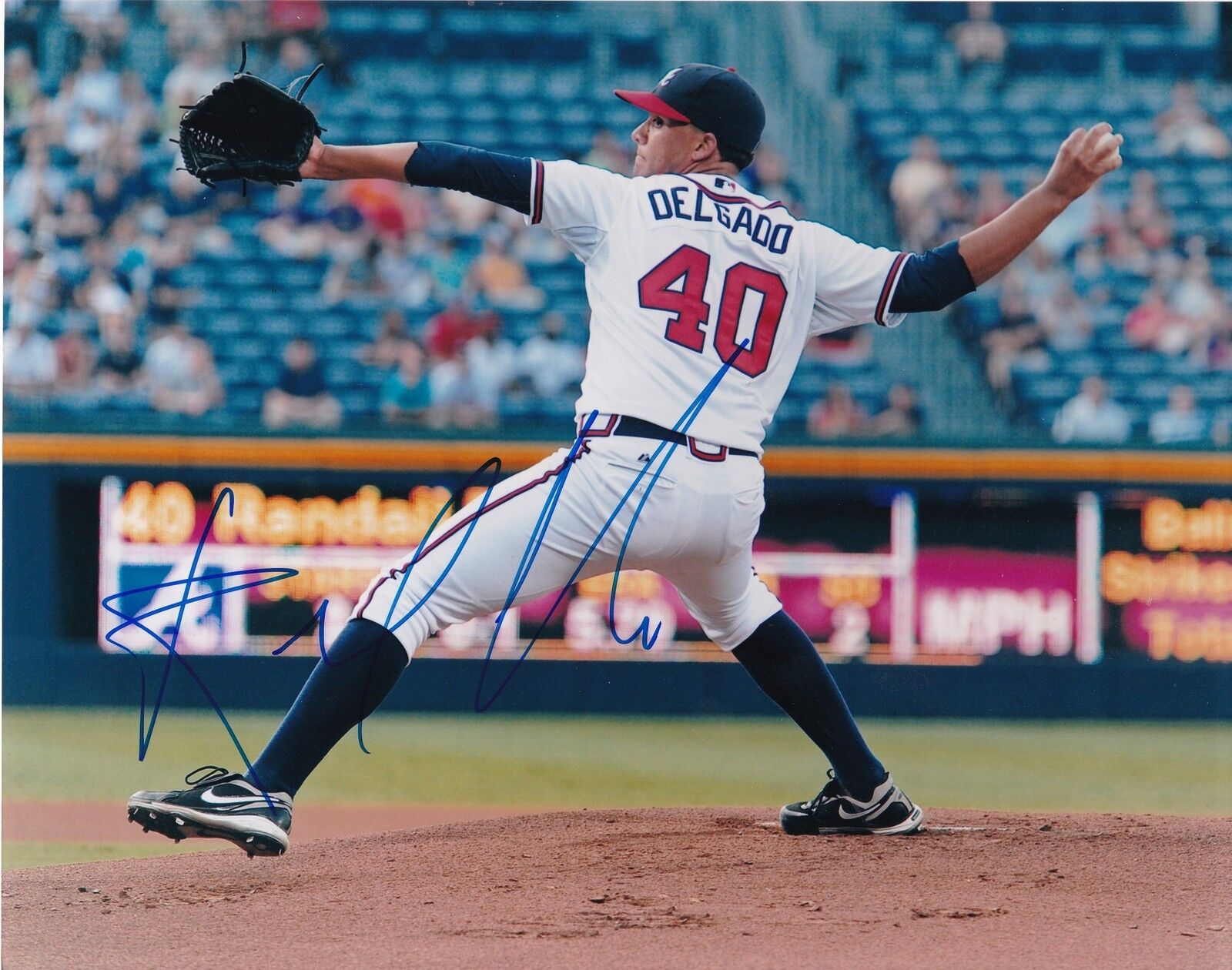 RANDALL DELGADO ATLANTA BRAVES ACTION SIGNED 8x10