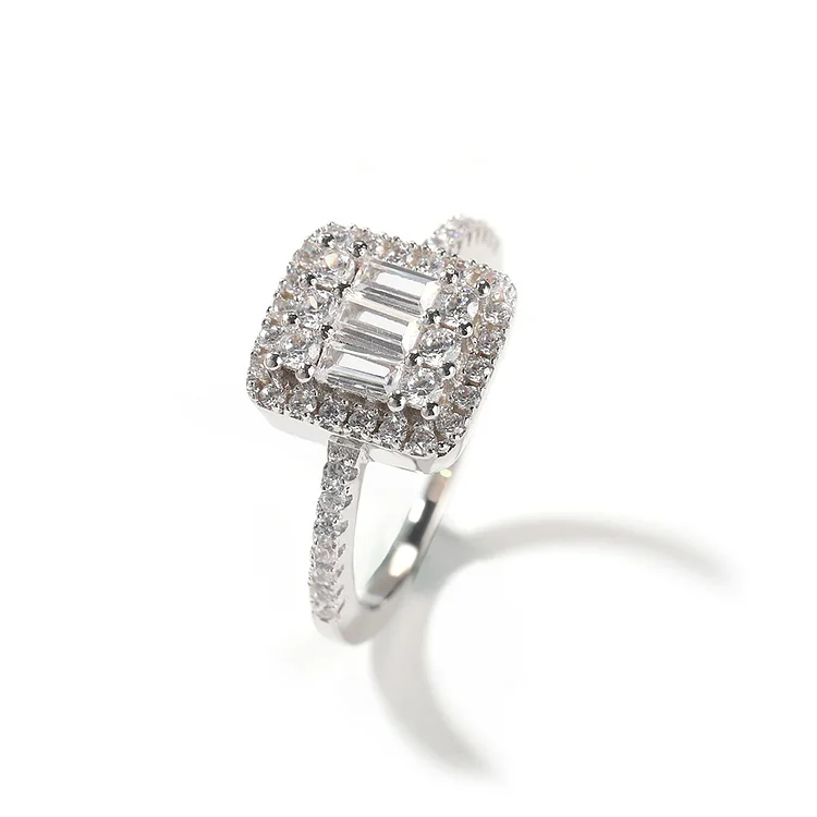 Iced Out Square Zircon Geometric Rings Hip Hop Bling Bling For Women