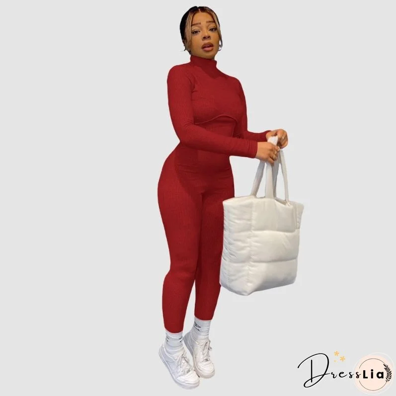 Solid Color Knit Jumpsuits