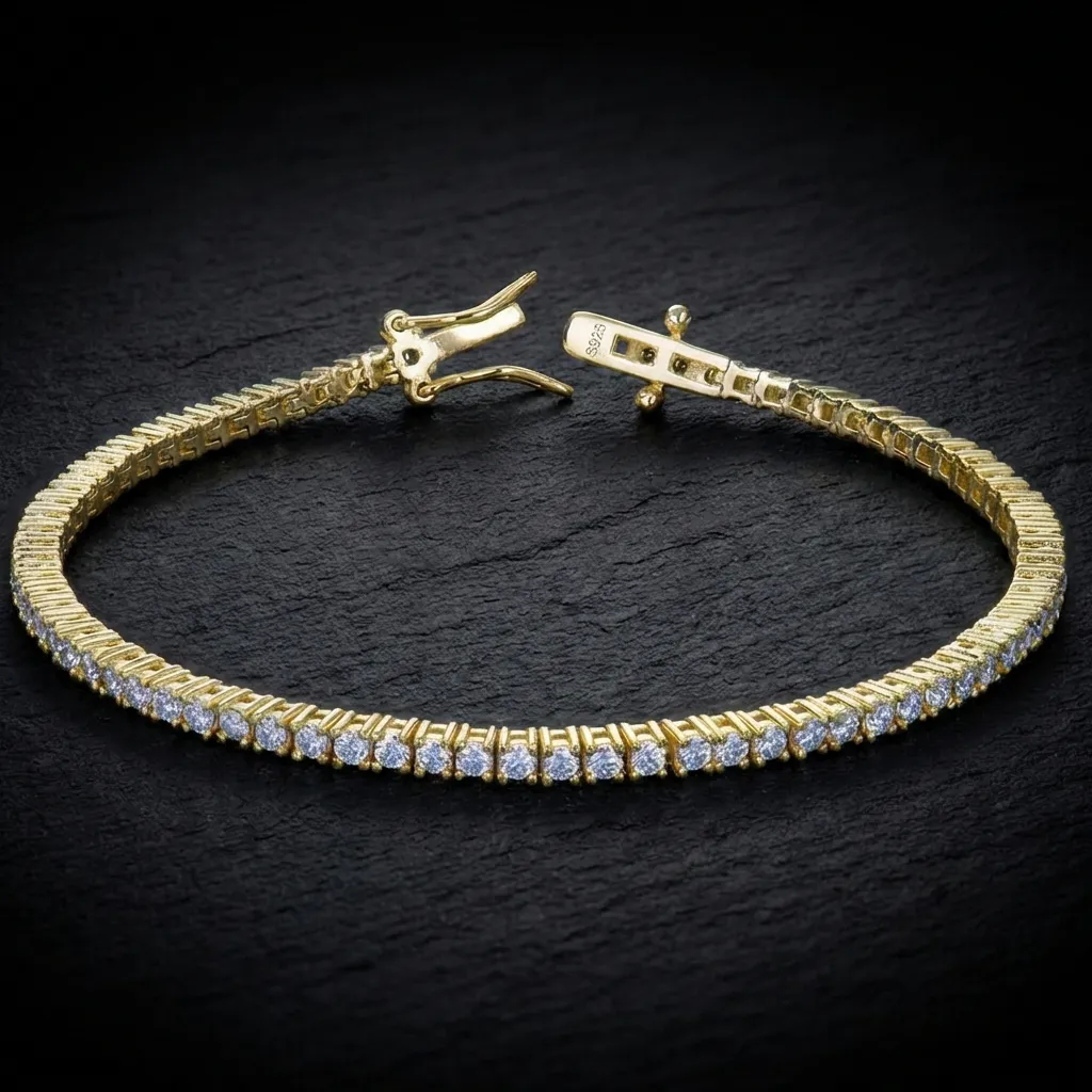 JiStones Eternal Brilliance Moissanite Tennis Bracelet | 18K Gold Plated S925 Sterling Silver 2mm Moissanite | 18K Gold Vermeil-14cm (5.5")