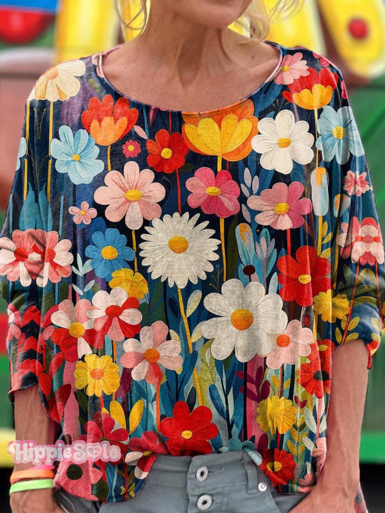 Colorful Flower Art Print Long Sleeve Multicolor / S