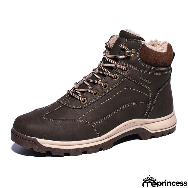 Mens Cozy Warm Lace-up Hiking Snow Boots