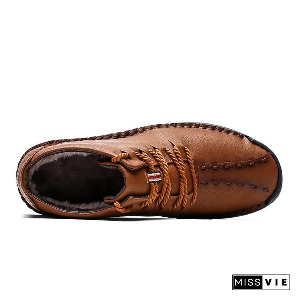 Warm Mens Boots Working Tactical Boots Split Leather Ankle Boots Plush Snow Boots Lace-up Winter Shoes