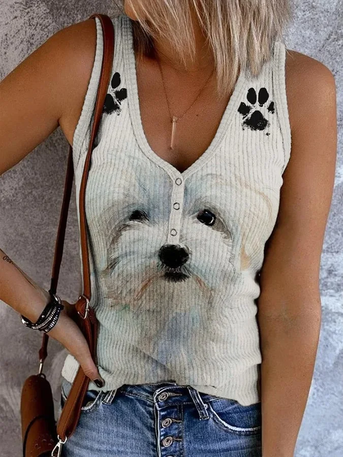 Women'S Lovely Fuzzy Dog Paw Print Tank Top