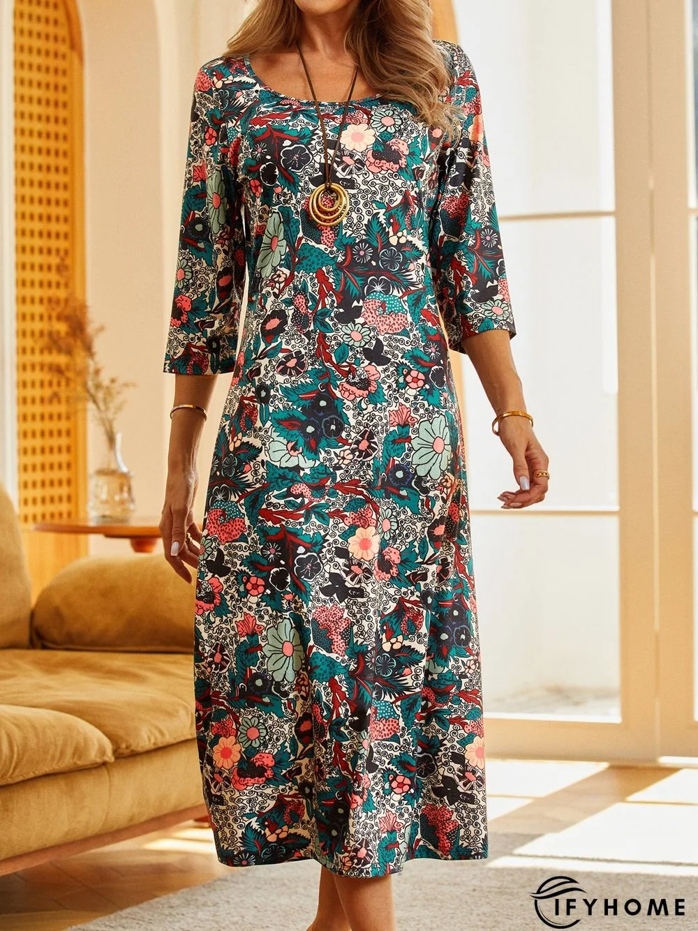 Regular Fit Floral Vintage Dress | IFYHOME