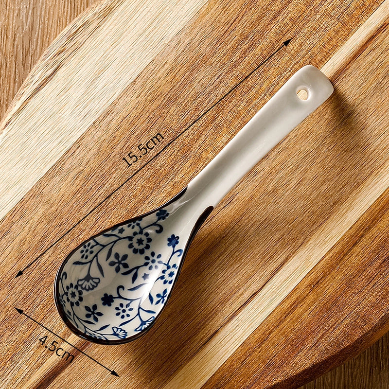 Japanese-style Small Spoon Ceramic Spoon Household Blue And White Porcelain Soup Spoon Creative Cute Pattern Spoon