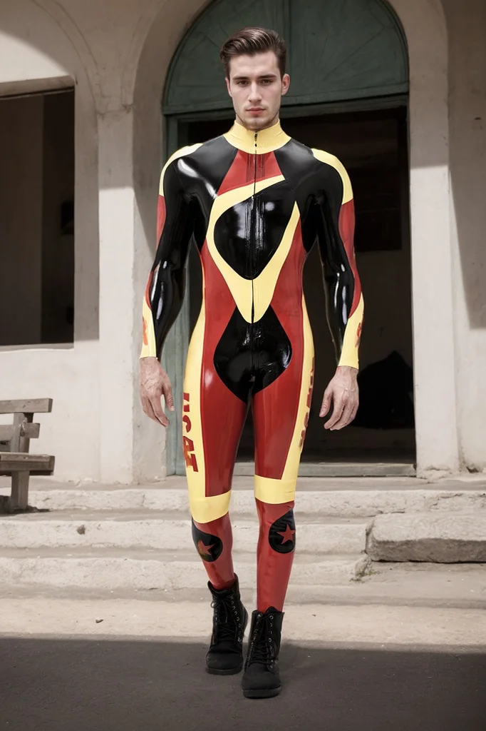 Men Latex Catsuits Moto Pro Motorcycle Riding Outfit- Red