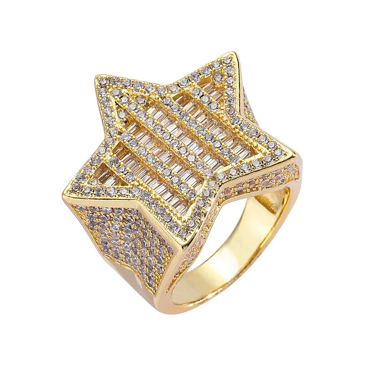 Hip Hop Iced Out Zircon Rings Shine Star Ring Jewlery-VESSFUL
