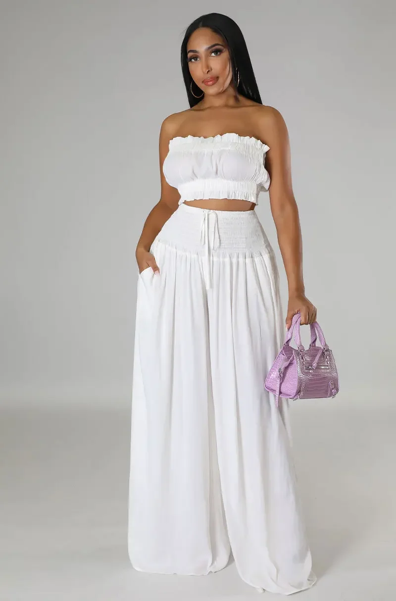 Gamesnears  Fashion Women's Set Strapless Crop Top and High Waist Wide Leg Loose Pants 2025 Beach Two 2 Piece Set Outfits Tracksuit