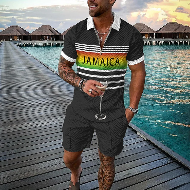 Broswear Juneteenth Stripes Jamaica Polo Shirt And Shorts Co-Ord