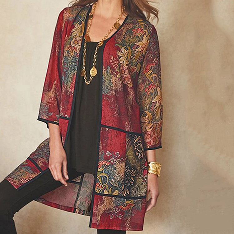 Printed sun protection shirt women's top three-quarter sleeve mid-length blouse womenP1736660