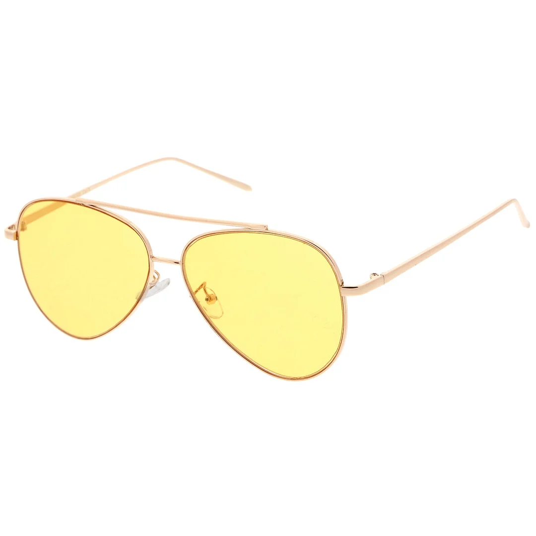 Retro Metal Frame Double Nose Bridge Color Flat Lens Aviator glasses 60mm