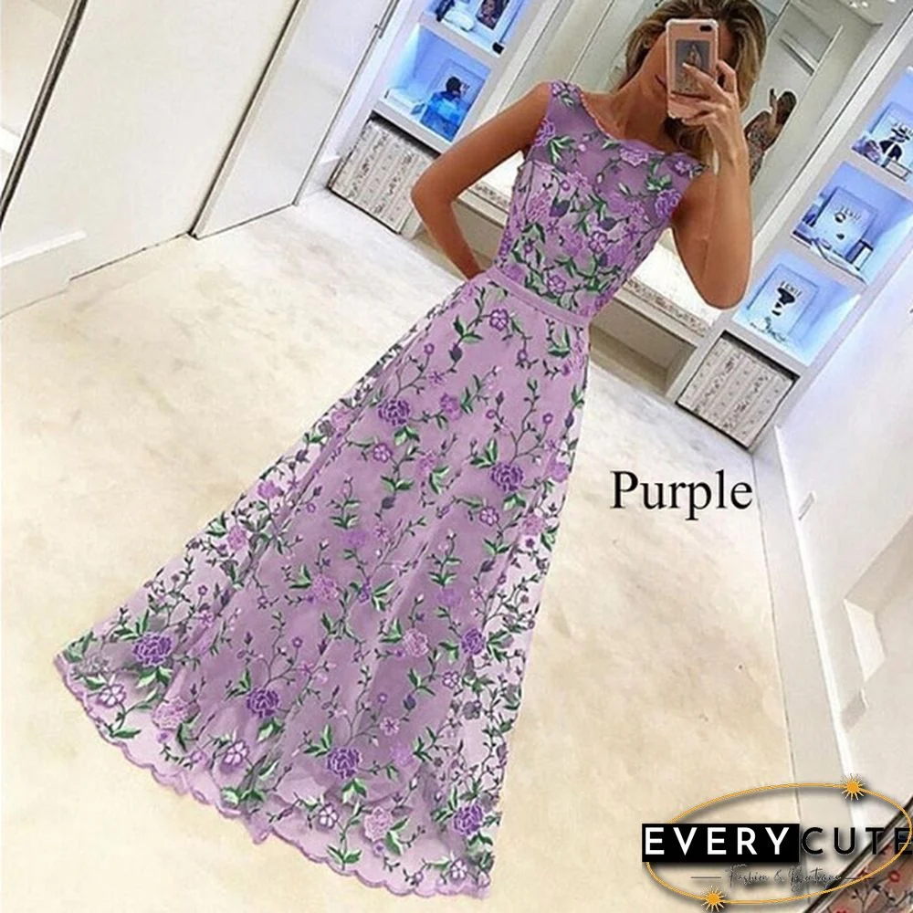 Fashion Luxury Gorgeous Prom Dress Sleeveless Floral Embroidery Evening Long Dress Slimming Sexy Wedding Party Ceremony A Line Dress Formal Dress