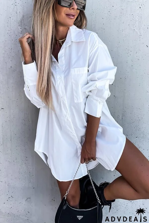 Never Easy Black/White Pocketed Shirt Dress