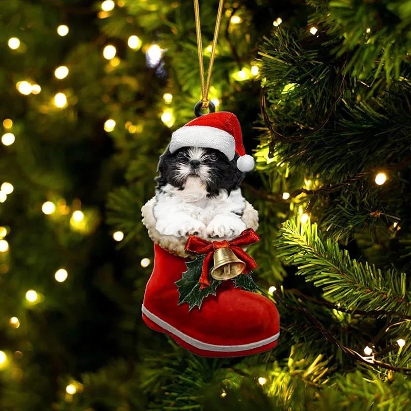VigorDaily Shih Tzu In Santa Boot Christmas Hanging Ornament SB018