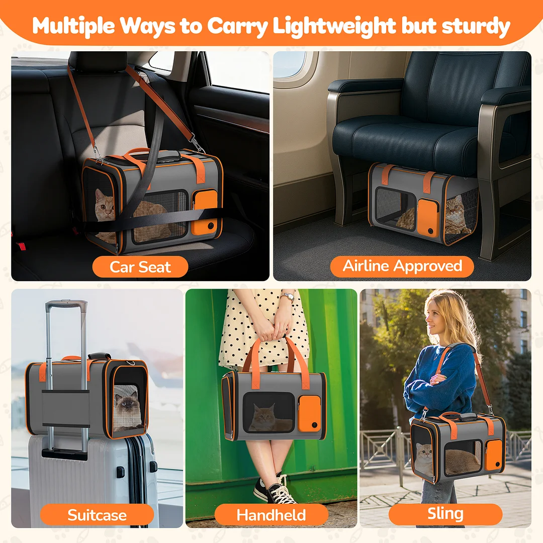 BEBANG Cat Carrier, Soft Sided Pet Carrier Large for Small Cats and Dogs up to 20LBs, Travel Cat Carrier with Mat