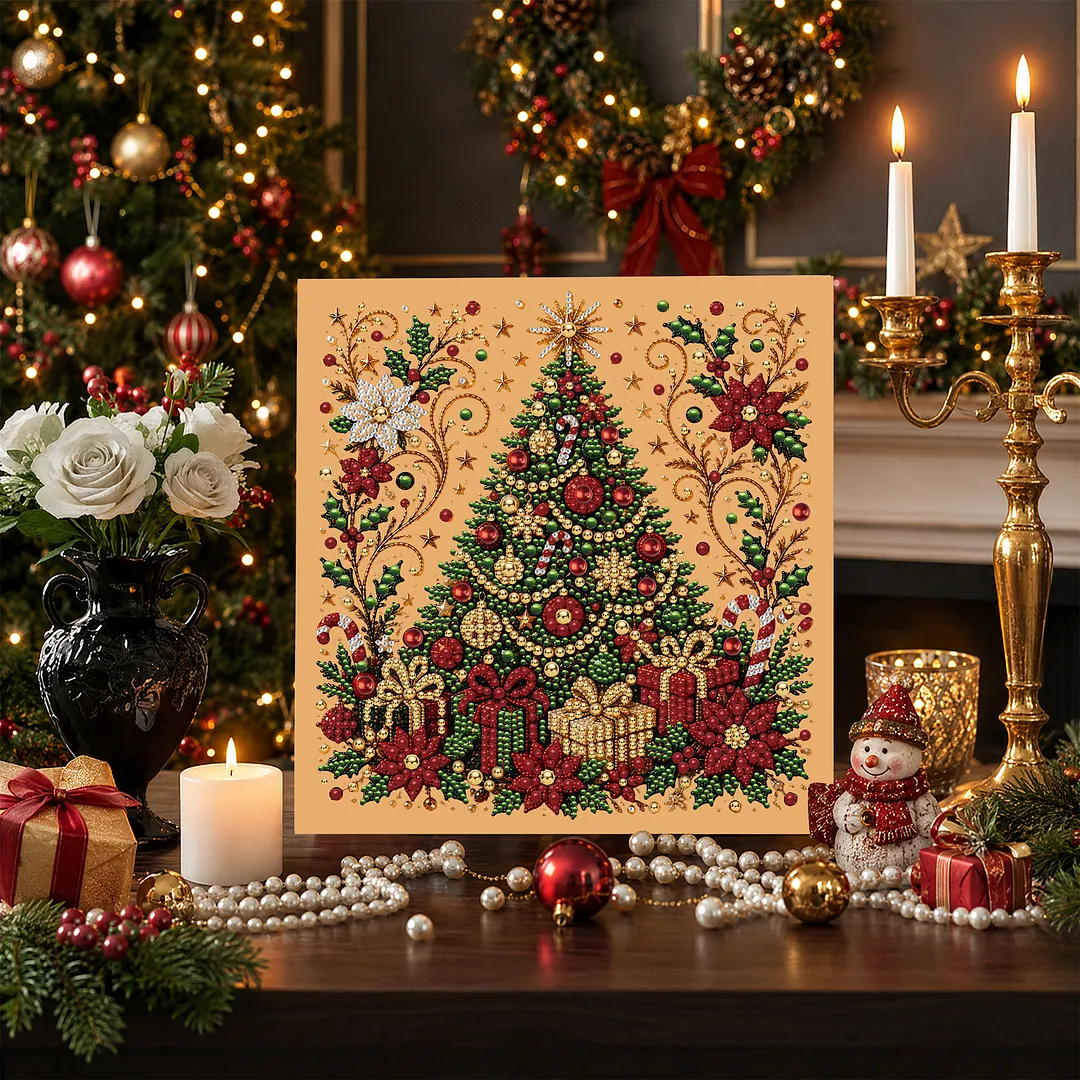 DIY Diamond Painting Kit with Frame 30x30cm Christmas Tree 3D Art Craft