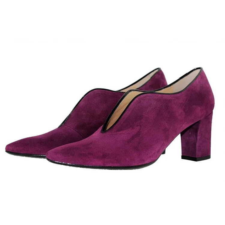 Purple Vegan Suede Block Heels Pumps |FSJ Shoes