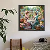 M&auml;dchen trinkt Tee im Garten - runder Bohrer Diamantmalerei - 40*40cm