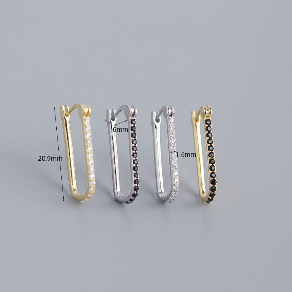 925 Sterling Silver Women Geometric Geometric Silver Diamond Inlay Stud Earrings