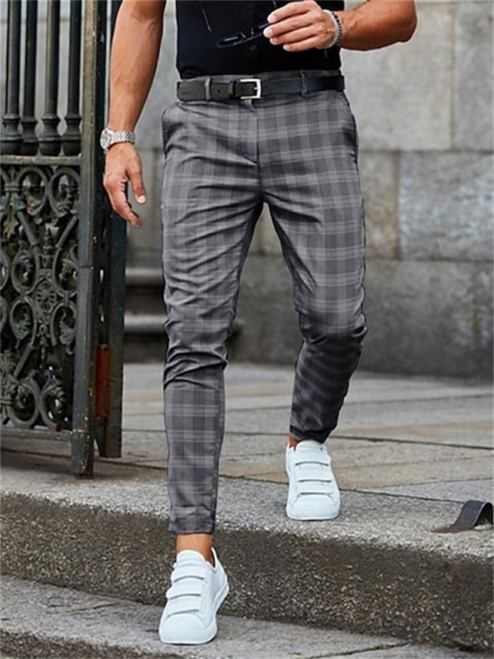 Men's Chinos Trousers Jogger Pants Plaid Dress Pants Pocket Lattice Breathable Soft Business Casual Daily Fashion Streetwear Khaki Grey